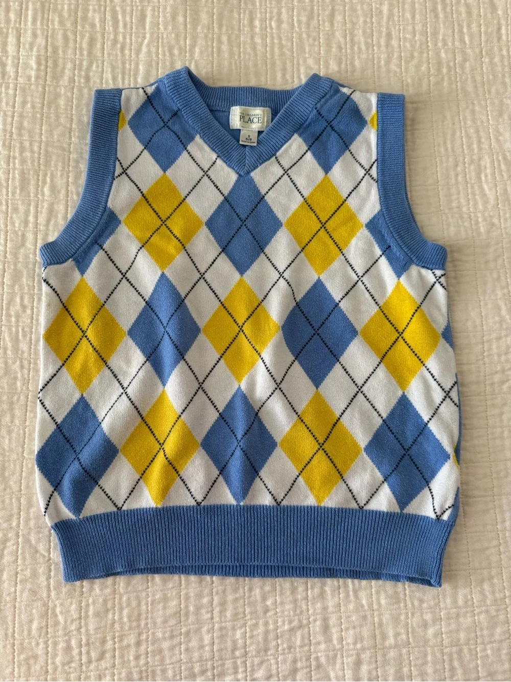 The Children's Place Blue & Yellow Argyle Sweater Vest - Kids size 5/6